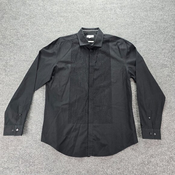 Calvin Klein Shirt Mens Large Black Slim Fit Button Up Long Sleeve Western‎ - Picture 1 of 10
